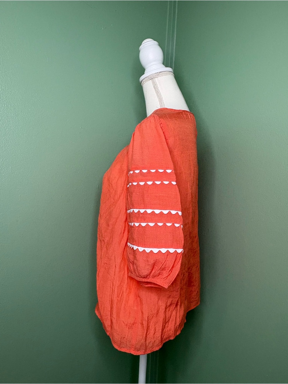 Zac & Rachel Coral Puff-Sleeve Ladder-Trim Blouse - Picture 3 of 9